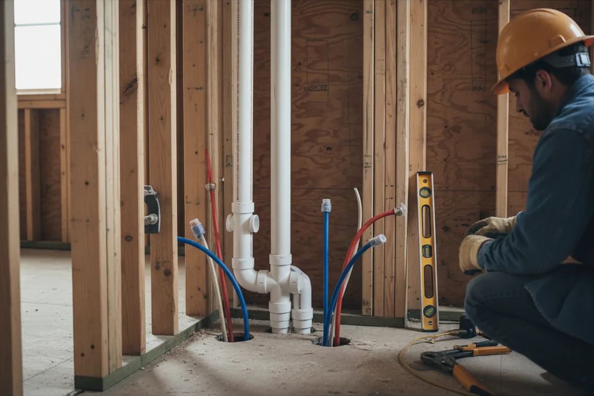 Drain and supply rough-in during Sump Pump Repair in Dewy Rose